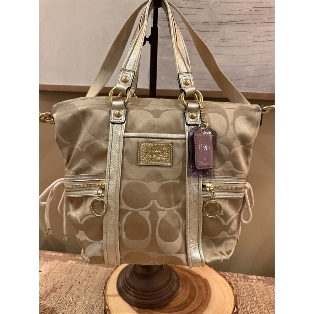 Vintage Coach Poppy Logo  Sateen Spotlight Pocket Tote Bag F13843 Gold New